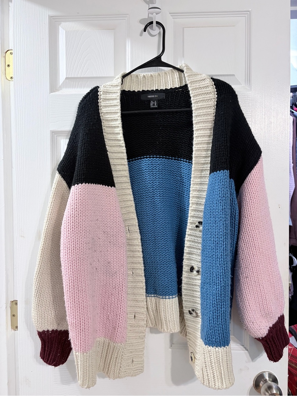 Forever 21+ 1X Chunky Colorblock Oversized Knit Cardigan